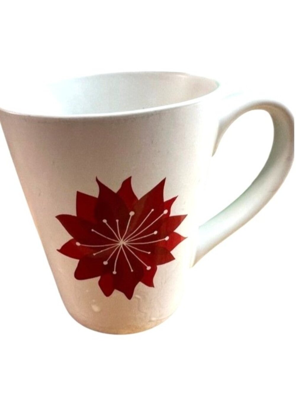Starbucks White Ceramic Mug Red Poinsettia 2011 Collectible 12oz
